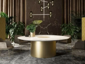 PROF Круглый стол для переговоров из мрамора с кабельной разводкой Block 2.0