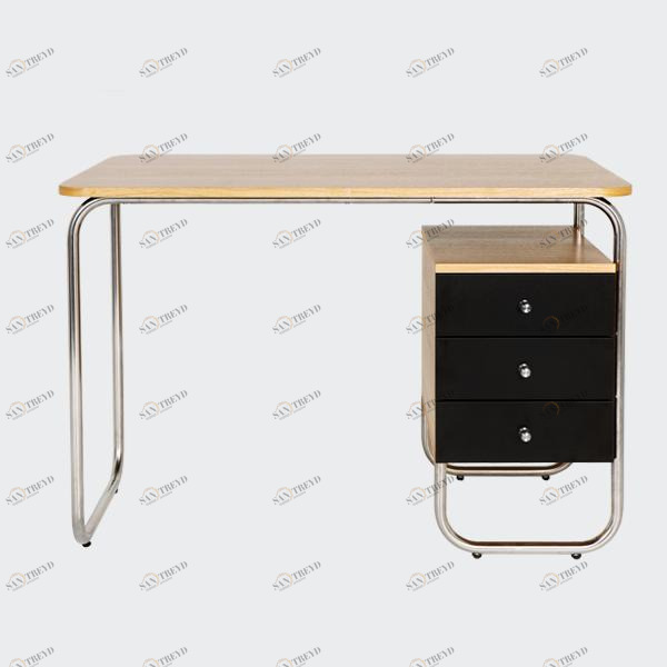 Стол рабочий письменный на металлических ножках с черной тумбой Bauhaus WOODI  00-3966076 Беленый дуб;бежевый;черный 