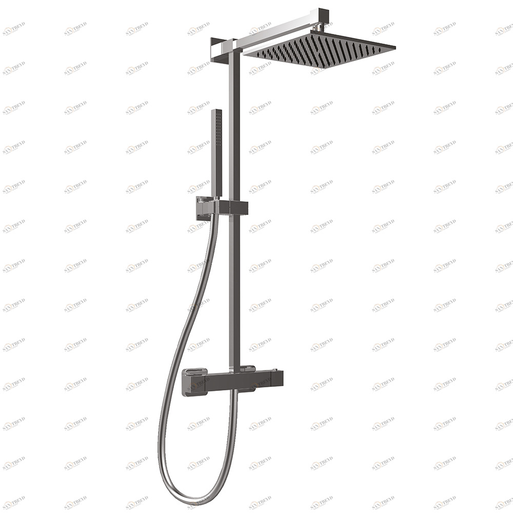 Graffio Душевая стойка из латуни с термостатическим смесителем, стальная квадратная лейка GIPZY 300 × 300 мм, одноструйный латунный душ DADO, шланг ULTRAFLEX 175 см. CD100 