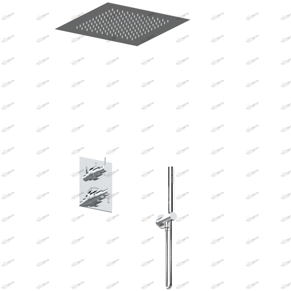G5A-5500PP Встраиваемый термостатический смеситель в комплекте с выходом из стены, шлангом, ручным душем и верхним душем из нержавеющей стали с системой Easyclean 380 х 380 мм Thg-paris Nano Хром G5A 5500PP  A02 CAT.A