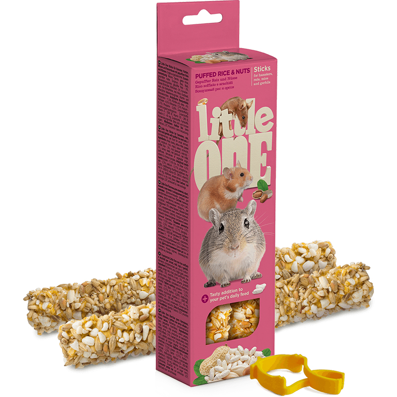 ПР0033547 Лакомство для грызунов Палочки для хомяков, крыс, мышей и песчанок с воздушным рисом и орехами 2х55г Little one 