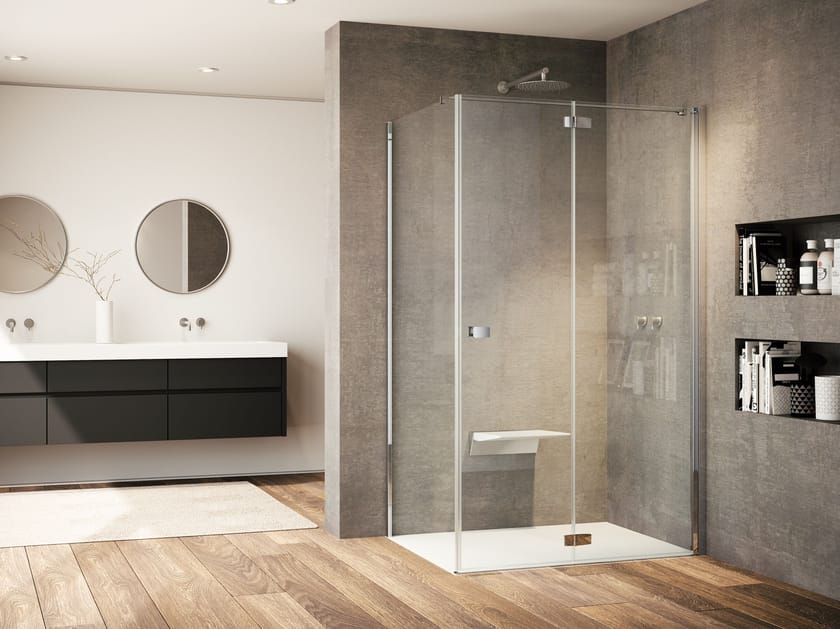 Стеклянная угловая душевая кабина с распашной дверью Provex Industrie Kombi ARCH-00029490