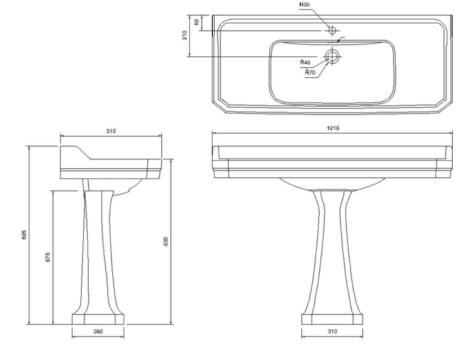 Одинарный прямоугольный умывальник из витрин на колонне Burlington Эдвардианская ARCH-00022477 - Вид №3