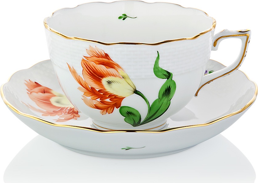 1051710 Herend Чашка чайная с блюдцем 250мл "Китти" (оранжевая) Фарфор 