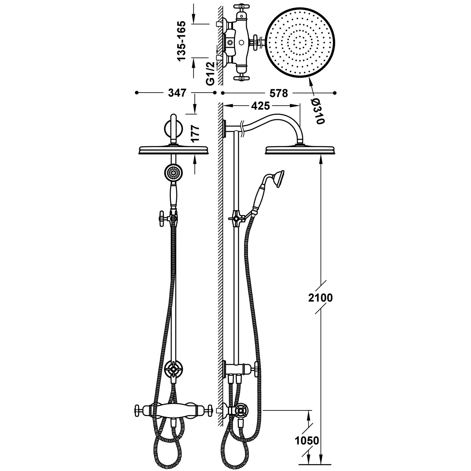 Набор 2-ходовых настенных термостатических смесителей для душа TRES CLASIC-24219501LM TRES  - Вид №1