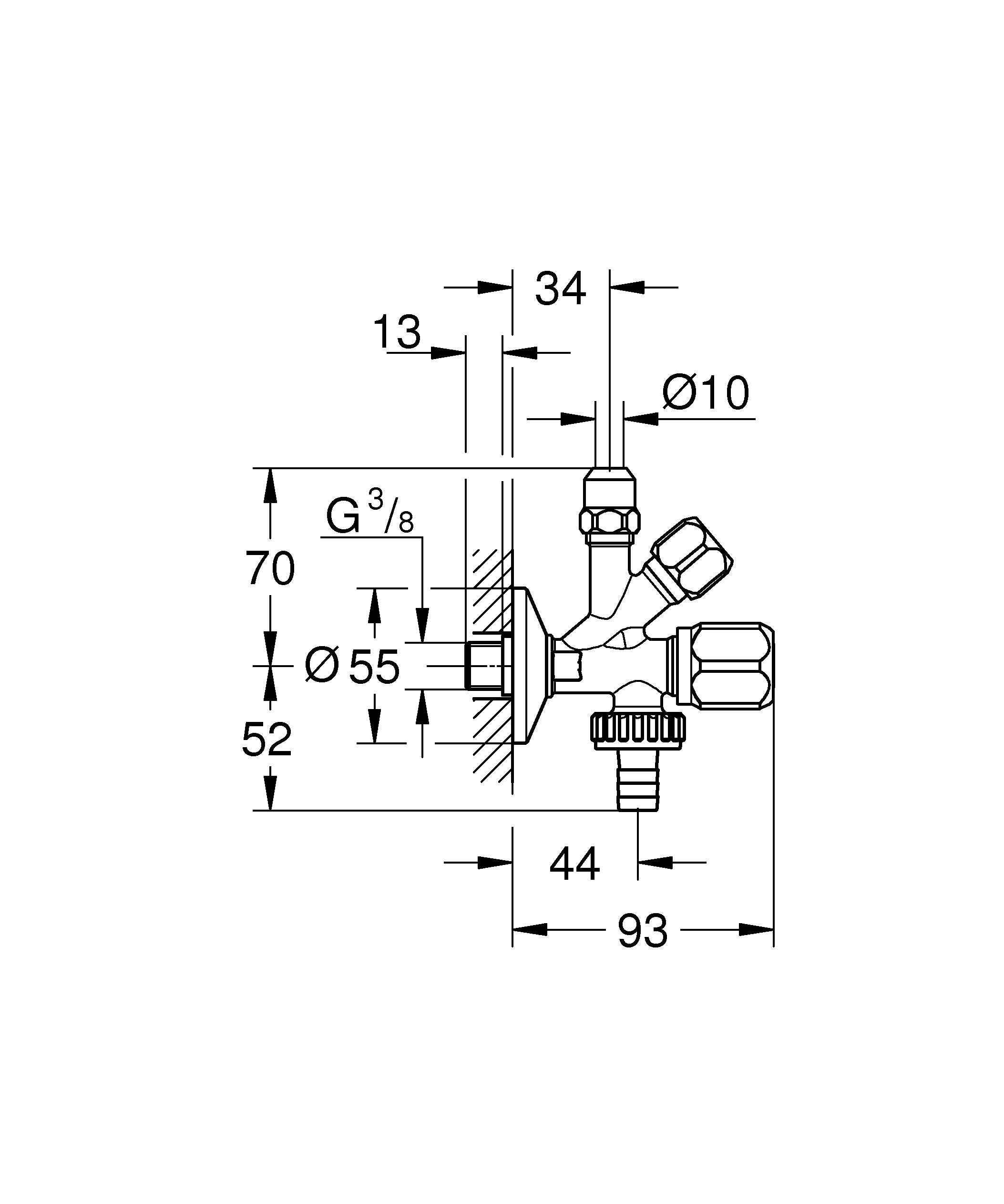 Вентиль угловой комбинированный GROHE 3/8 дюйма, хром (22033000) Spare Parts - Вид №1