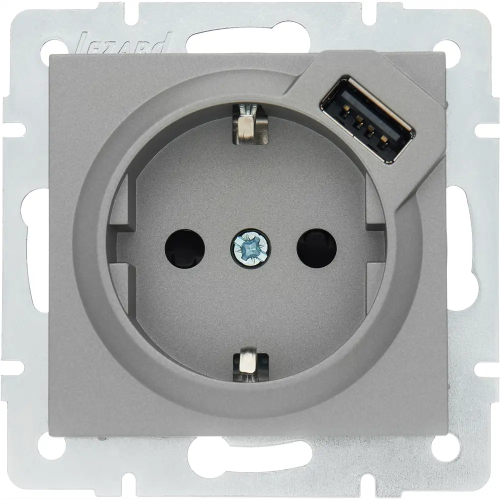 Розетка Lezard Vesna с заземлением, платиновый оттенок 87103781 STLM-1583284