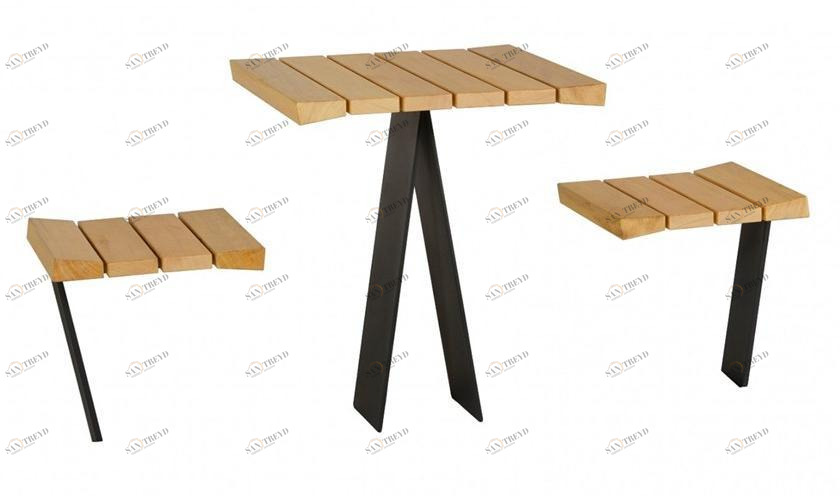 Euroform W Квадратный деревянный стол для общественных мест со встроенными стульями  1430, 1435 