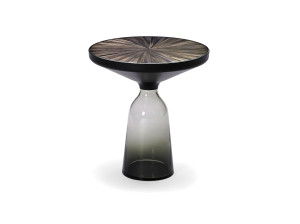 Круглый стеклянный журнальный столик с соломенной инкрустацией