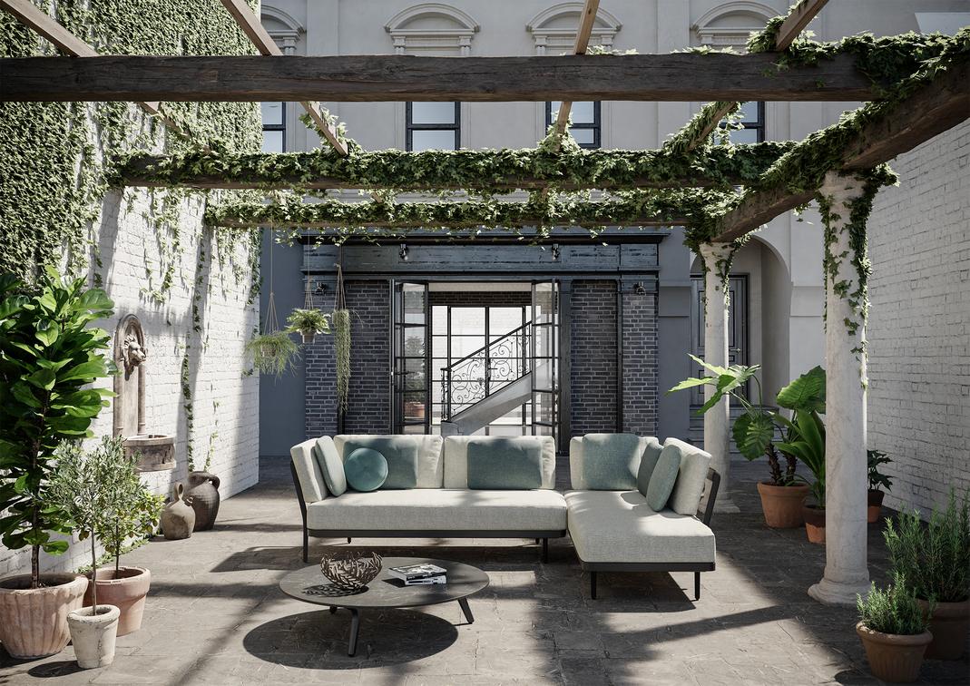 MNST268 Левое угловое двойное сиденье кремень teak Manutti Flex - Вид №4