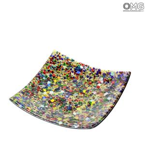 342 ORIGINALMURANOGLASS Квадратное блюдце - Карнавал Муррин - муранское стекло OMG 10 см