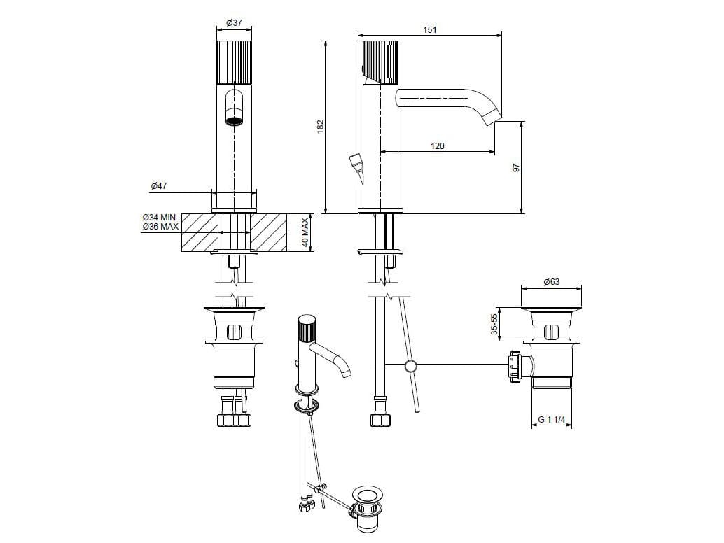 Смеситель для раковины из хромированной латуни Bugnatese Moon ARCH-00099695