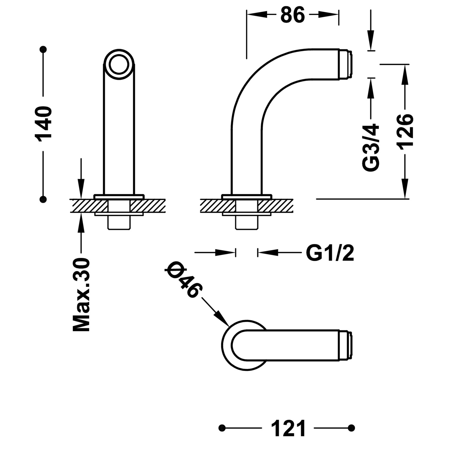 Коленные соединители для подачи воды для установки на край ванны для крана для ванны-29987001AC TRES RICAMBI - Вид №1