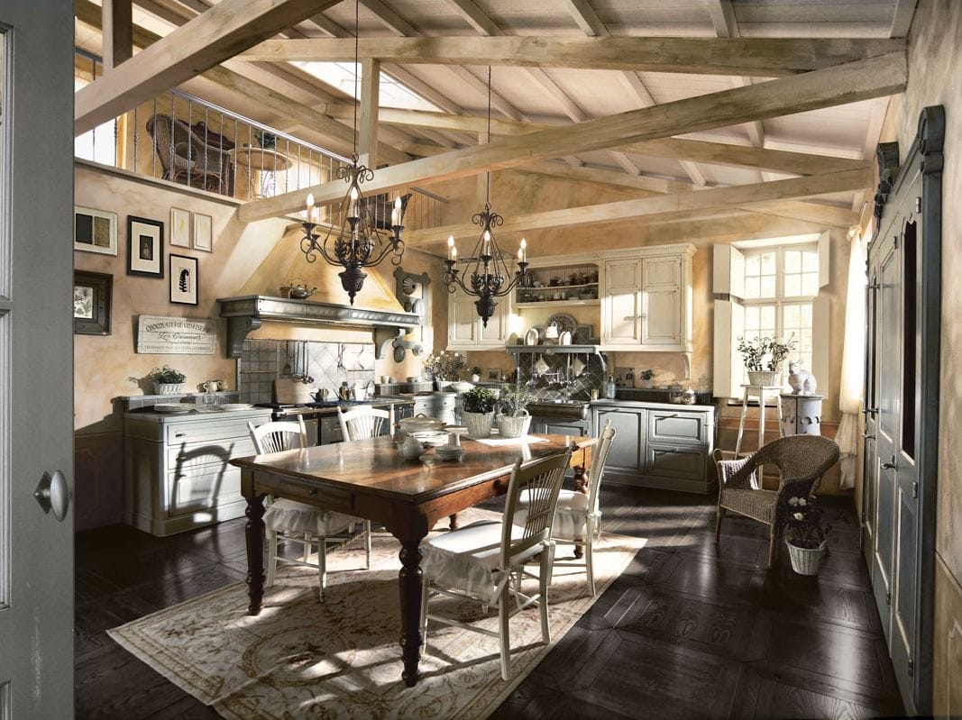 Встроенная лакированная кухня с полуостровом Marchi Cucine Country Chic ARCH-00028340 - Вид №5