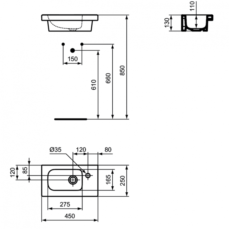 E136201 Раковина 45 см Ideal Standard CONNECT SPACE - Вид №3