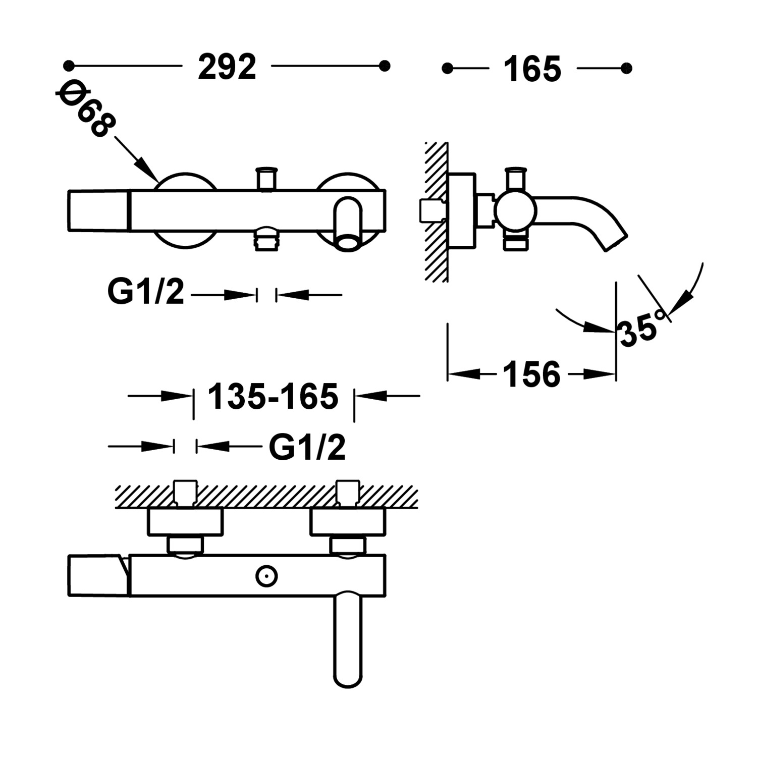 РАБОЧИЙ настенный смеситель с одной ручкой для ванны и душа-26117001 TRES  - Вид №1