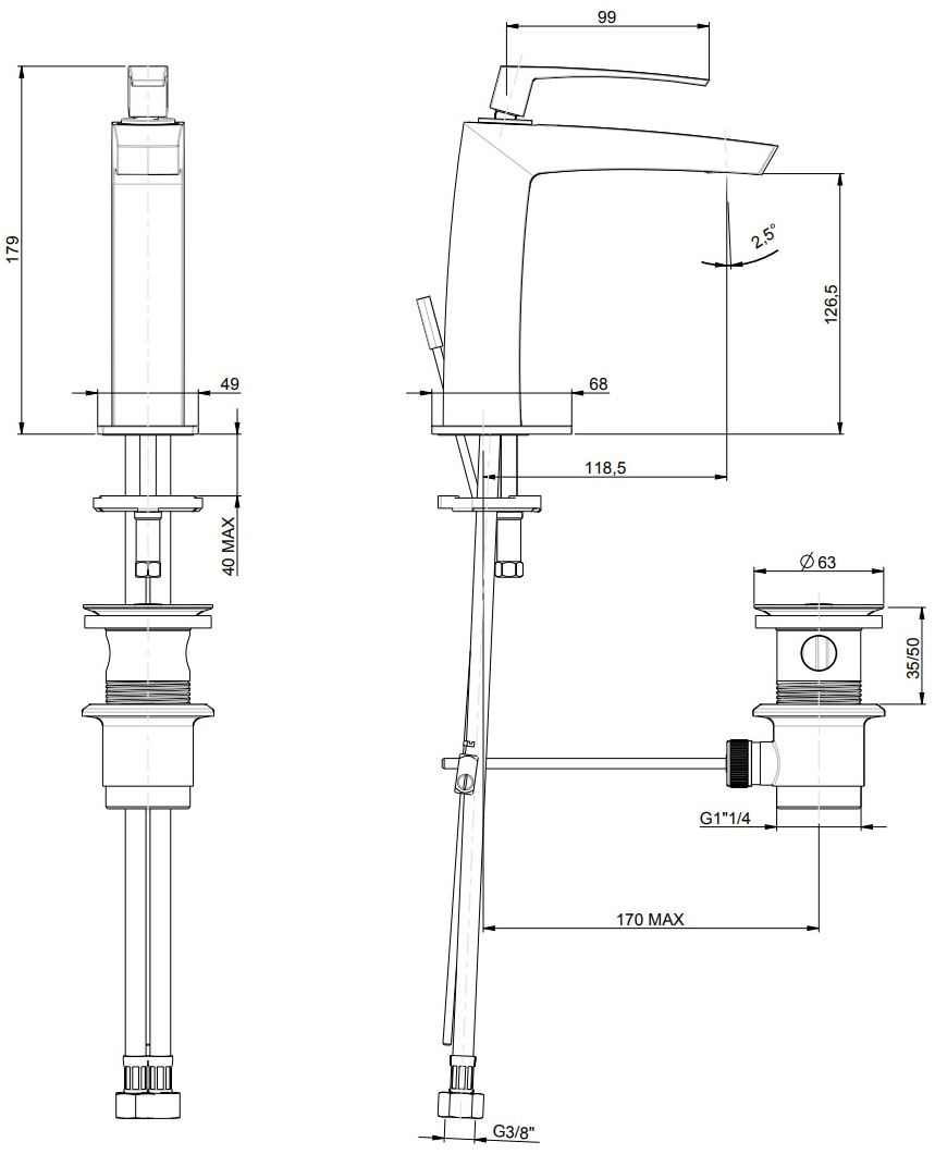 Rubinetterie Frattini Смеситель для раковины, однорычажный, со сливом Luce sun-id-1362122 - Вид №1
