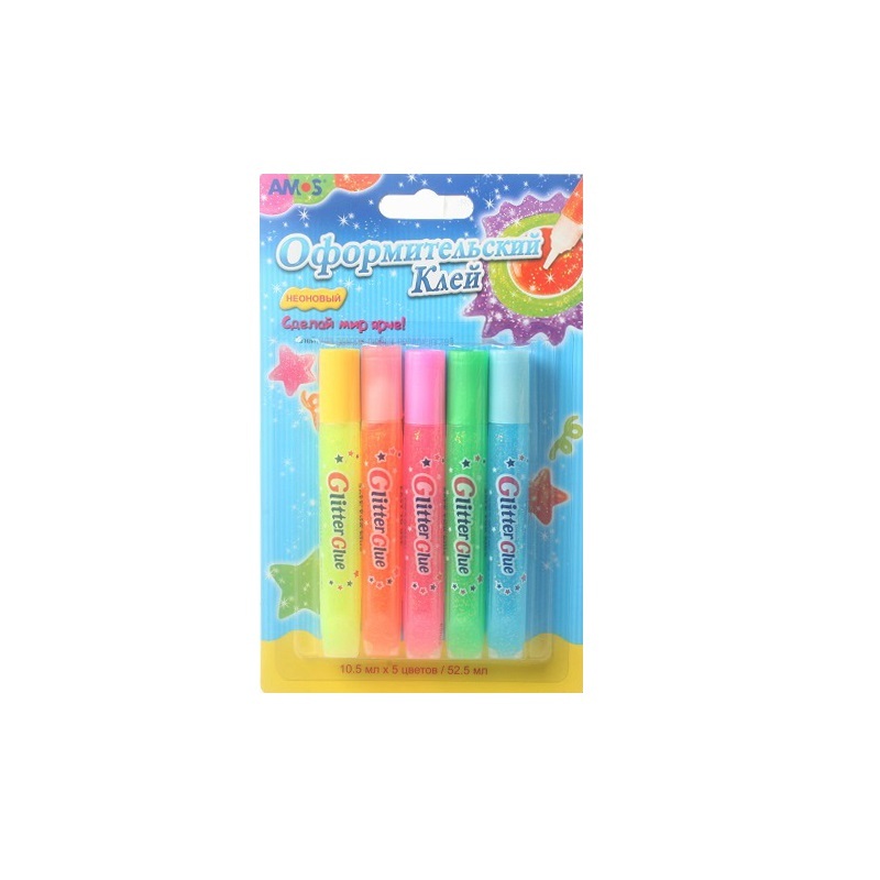 20636 Клей оформительский "Неоновый" 5 цветов по 10,5 мл в блистере. 12/192 AMOS 