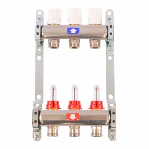 Коллекторная группа из нержавеющей стали с термостатическими вентилями и расходомерами ITAP 1"x3/4"ЕК 5 выходов