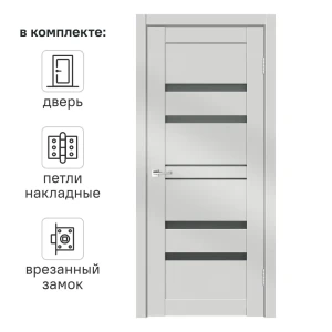 Дверь межкомнатная остекленная с замком и петлями в комплекте Линеа 6 60x200 см HardFlex цвет платина светлая