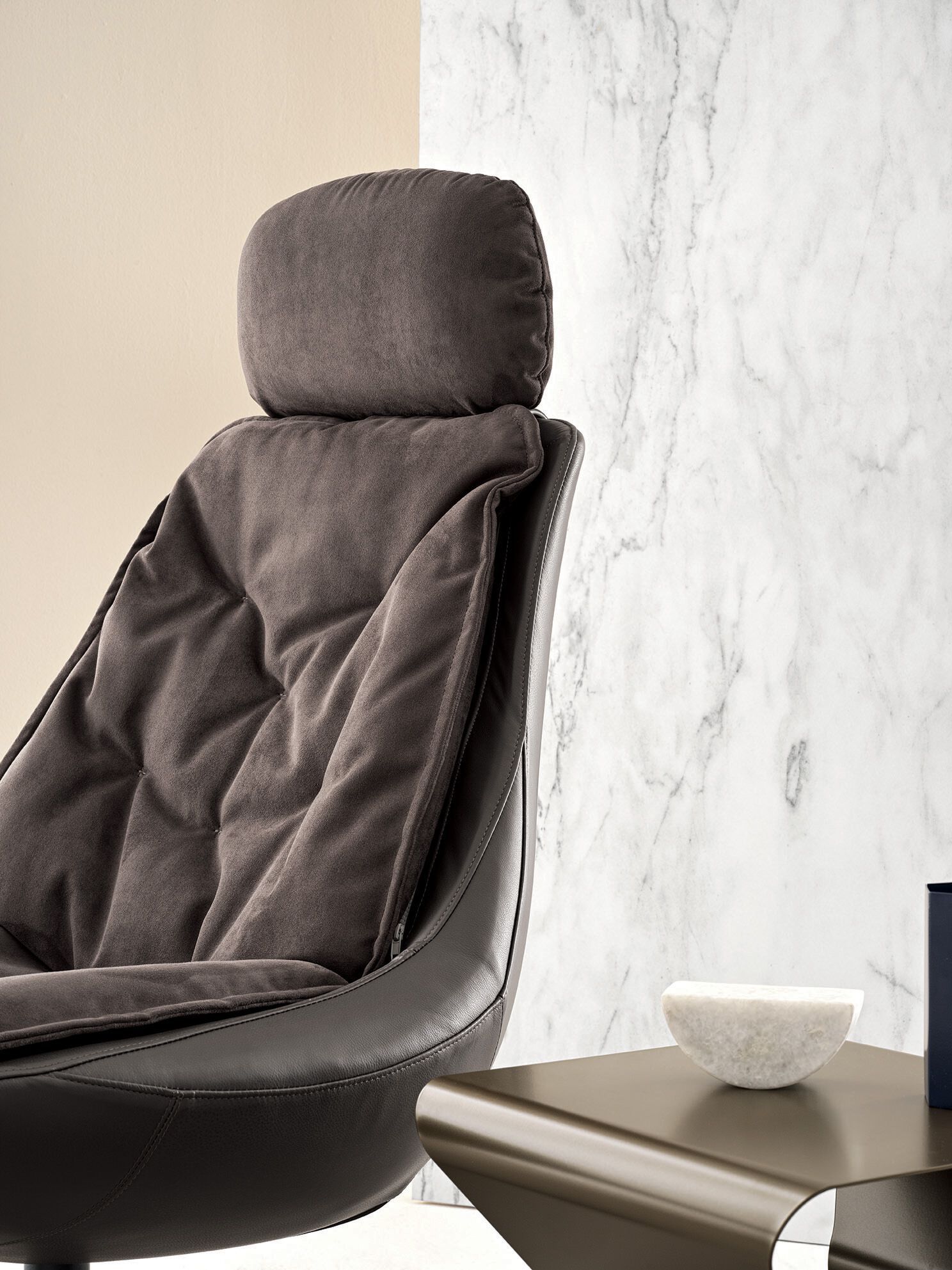 Съемное вращающееся кресло из кожи и ткани Bontempi Casa DAYA ARCH-00132372 - Вид №2