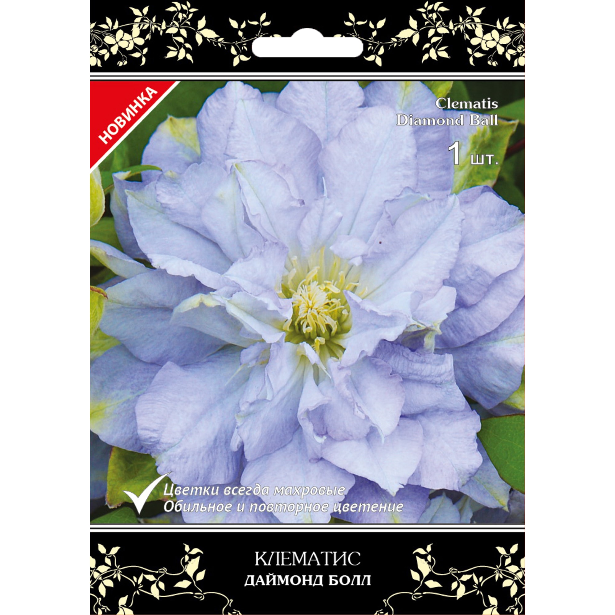 82527434 Клематис крупноцветковый Даймонд Болл в капере Santreyd 