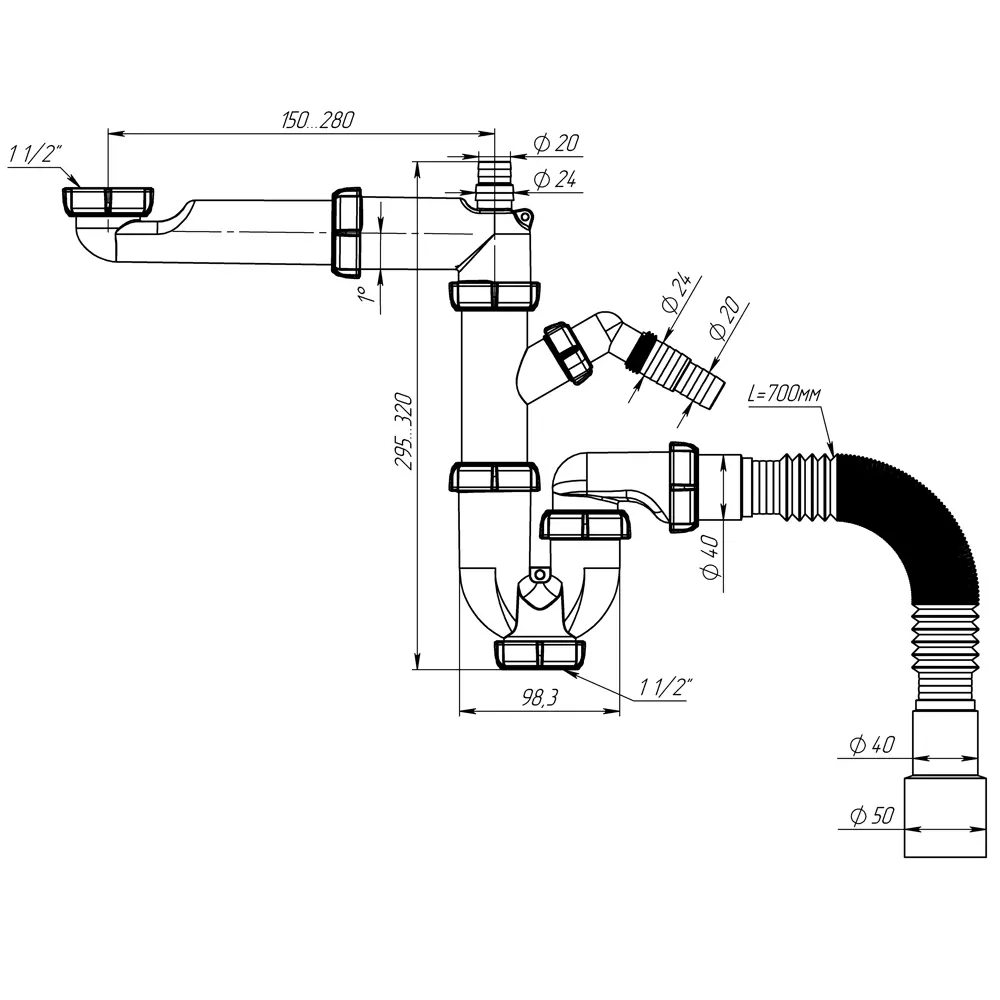 Поворотный сифон EQUATION для двойной мойки с защитой от засоров 89209832 STLM-0807565 - Вид №6