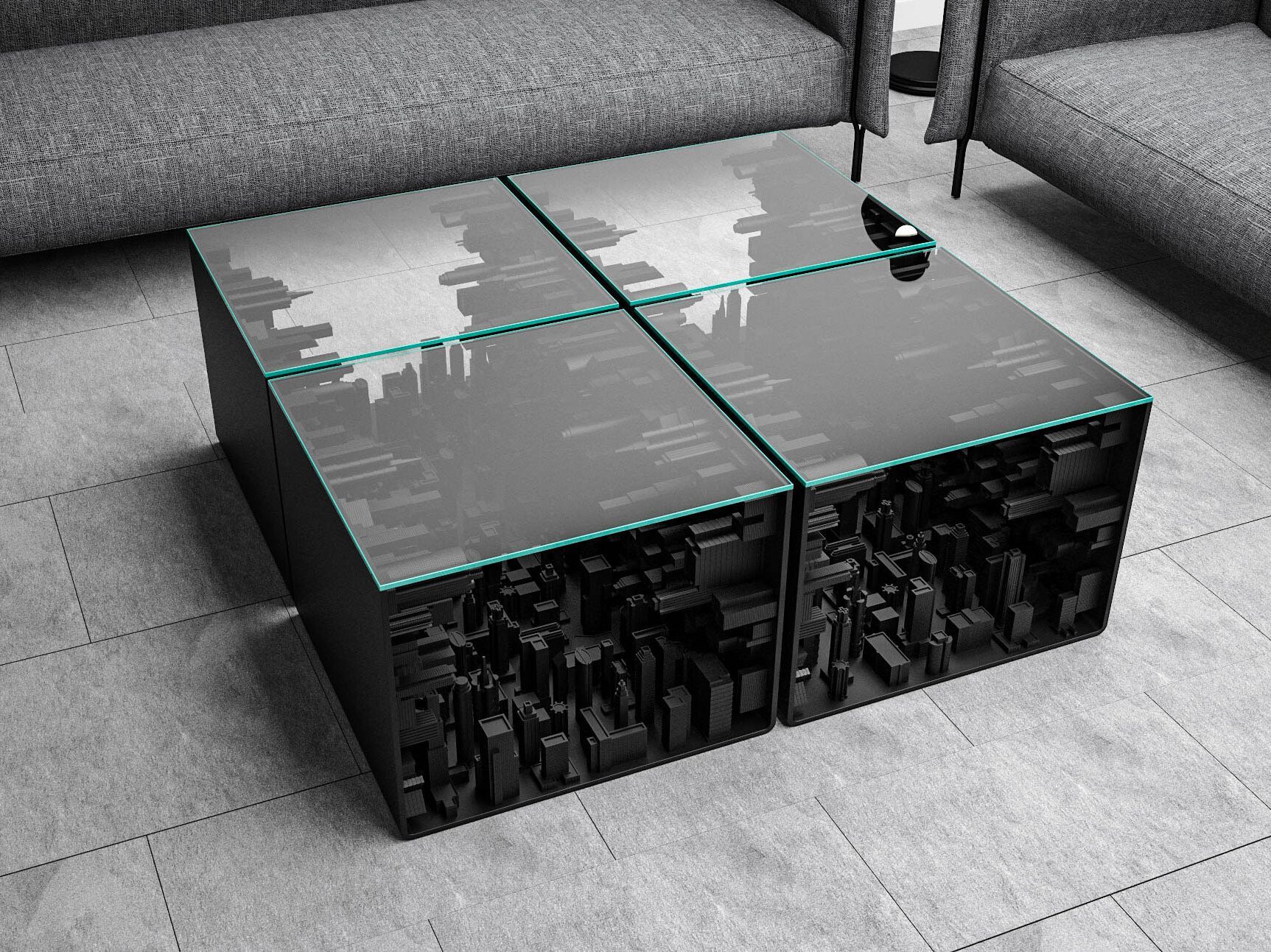 Деревянный и стеклянный квадратный журнальный столик LO Contemporary город ARCH-00100916 - Вид №4