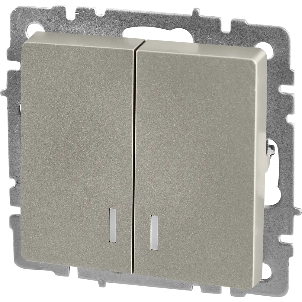 Выключатель IEK Brite двухклавишный с подсветкой, матовый стальной 87761735 STLM-1402137
