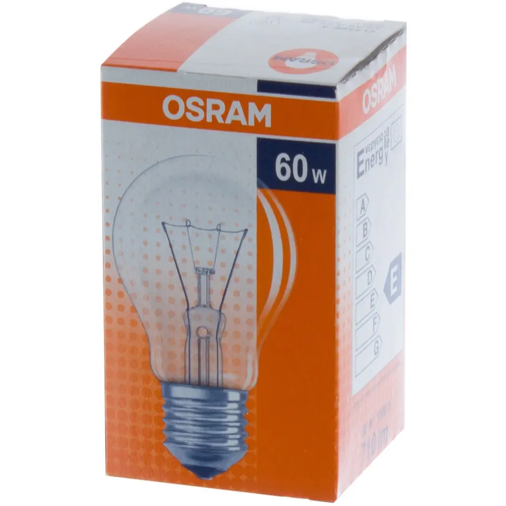 Лампа накаливания Osram шар E27 60 Вт 710 Лм груша прозрачная свет тёплый белый 11963478 STLM-2210330  - Вид №1