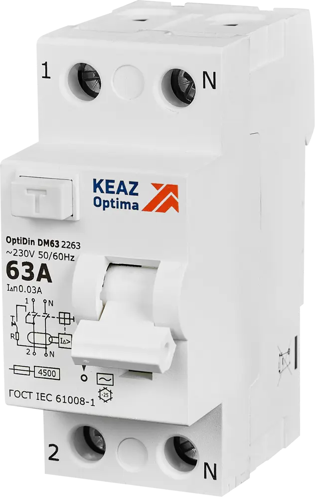 КЭАЗ УЗО 2-полюсное 63А с защитой от утечек тока 89341824