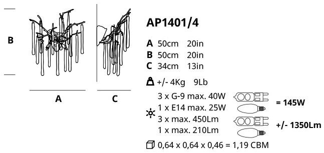Serip Бра из бронзы ручной работы Glamour Ap1401/4 - Вид №1