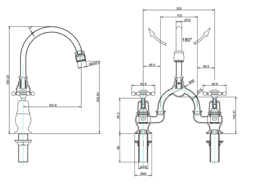 Смеситель для раковины с 2 отверстиями Burlington BIRKENHEAD ARCH-00031908 - Вид №5