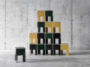 FIORONI Низкая табуретка из фанеры, покрытой слоем бетона. J.m.b.