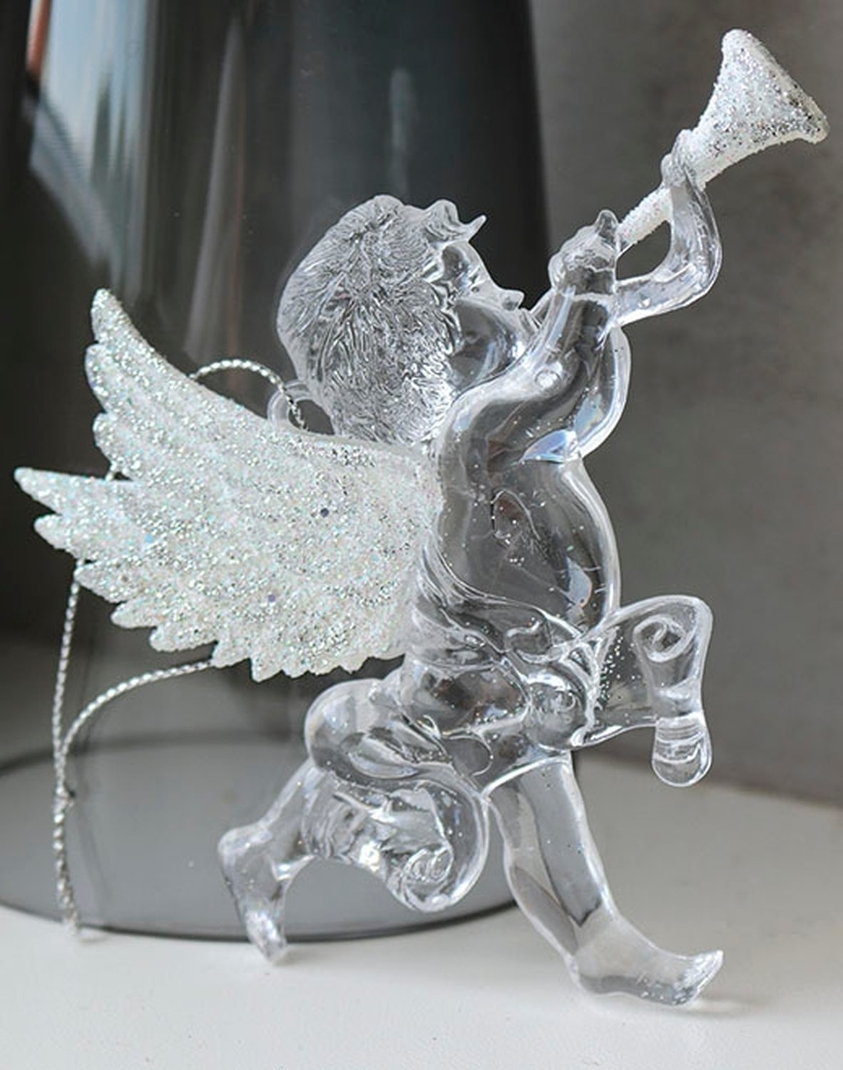 1354 796 a3 Декоративные фигурки ангелов, акрил, 2 шт., 10 см, бело-серебристый H-andreas  - Вид №1