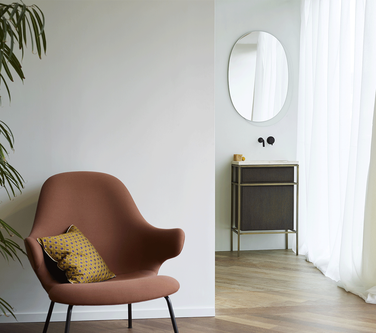 Ex.T Frame Мебель для умывальника из латуни с дубовым шкафом composizione gl1bronzo 1 - Вид №4