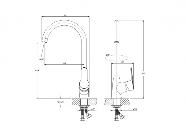 Смеситель для кухни Rush Crete CR3535-22 с высоким поворотным изливом, хром 115231 - Вид №1