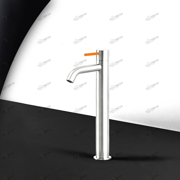 Смеситель для раковины сталь глянцевая с оранжевой ручкой Toki Radomonte TKS3LCIL14