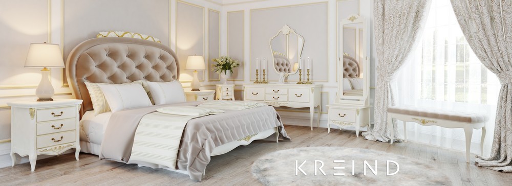 Прикроватная тумбочка с 3 ящиками светло-бежевая с золотом Romantic Gold KREIND ROMANTIC GOLD 00-3879961 Разноцветный;бежевый Santreyd  - Вид №5