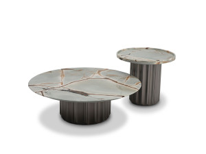 Низкий круглый журнальный столик из мрамора и нержавеющей стали