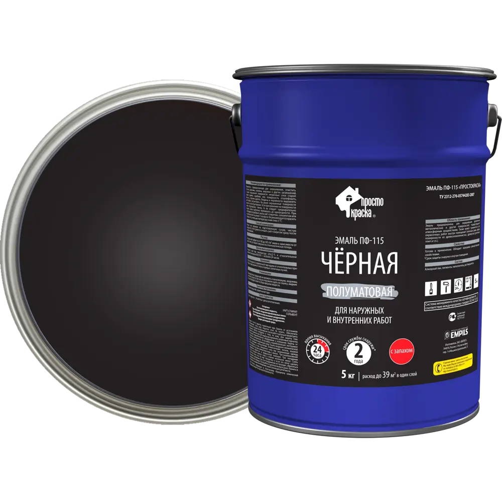 Эмаль ПРОСТОКРАСКА ПФ-115 черная для наружных и внутренних работ 5 кг 18522085 STLM-0011095