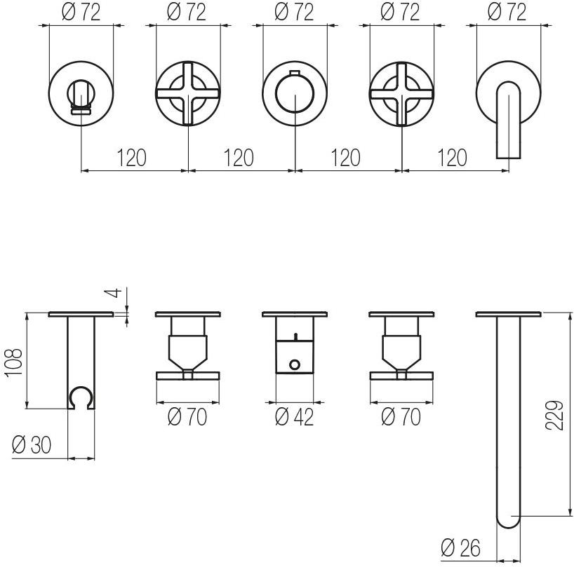 GEDA Комплект для термостатической горизонтальной ванны Hugò Gph52 Santreyd Hugo - Вид №2