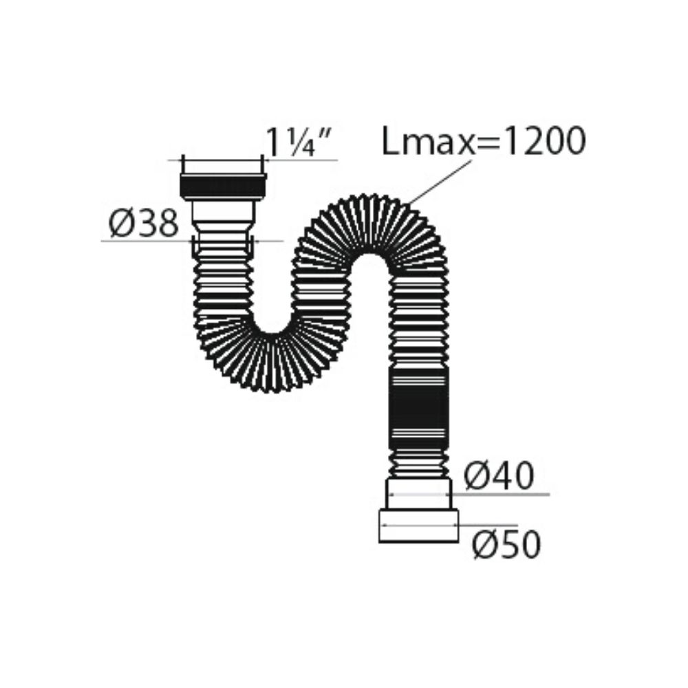 Сифон гофрированный без выпуска  "МИНИ Элит" (30986274) L.1200 мм, (1?" - ?40/50) 30986274 Santreyd  - Вид №1