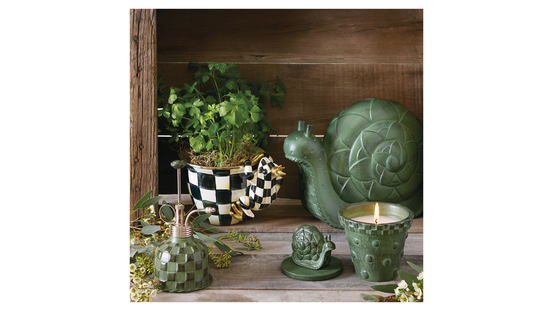 10654416 Mackenzie-Childs Украшение для кашпо Лягушка Courtly Check Полирезина  - Вид №2