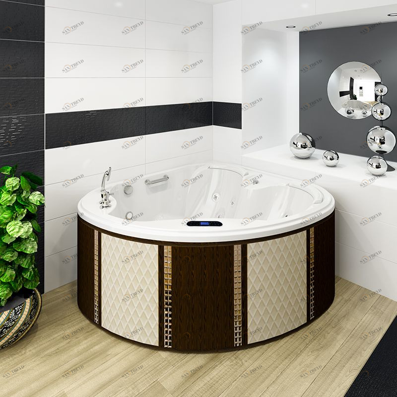 Минибассейн г/а "КОРНЕЛИЯ" (перламутр), 1700х1700, рама-подставка, фронтальная панель - декоративная террасная доска, слив-перелив полуавтомат, 17 гидромассажных форсунок, 14 аэромассажных форсунок, "SPA-контроллер", хромотерапия 2 лампы, смеситель, излив Radomir 130000049П