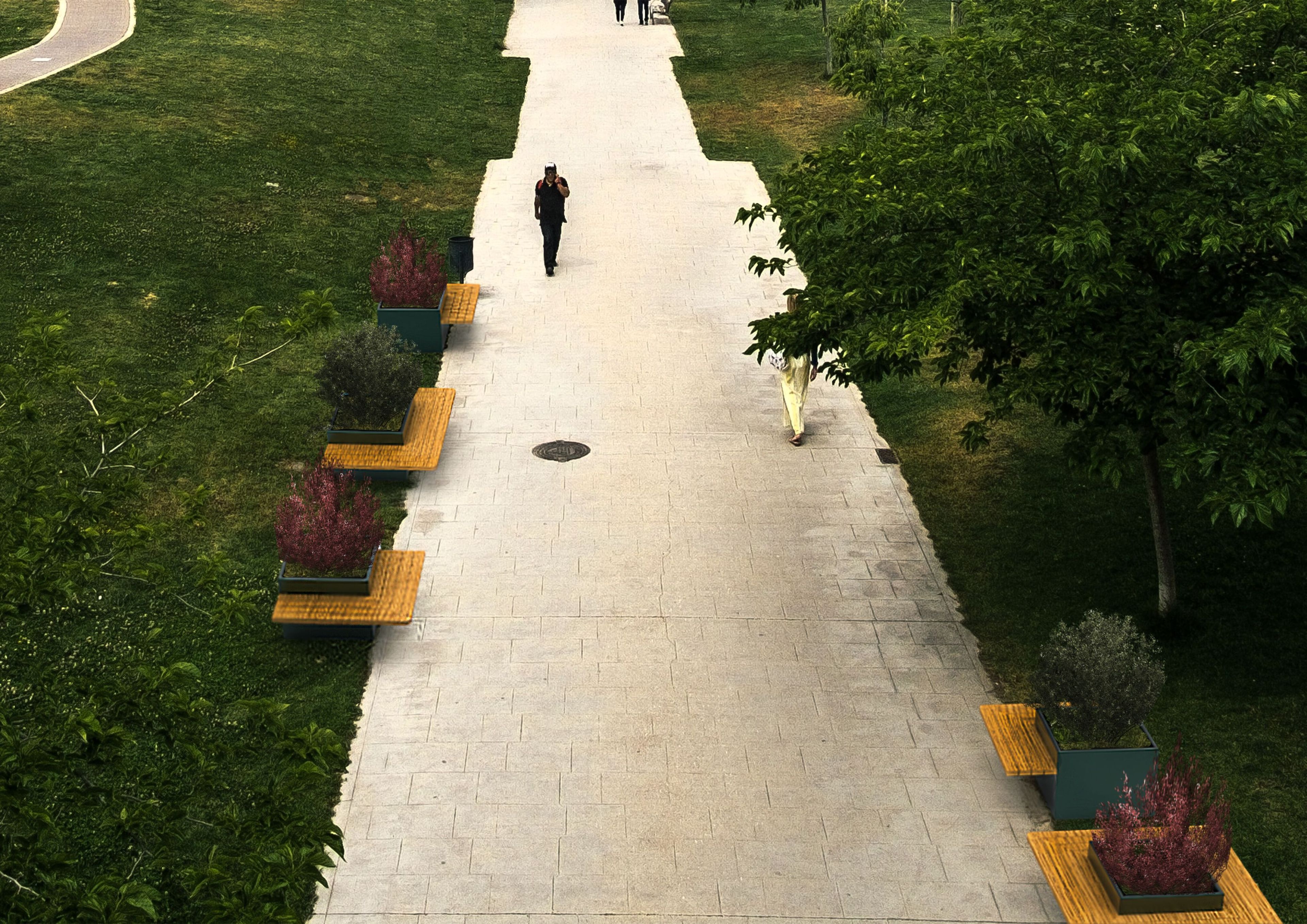 Секционная скамейка из стали и дерева со встроенной сеялкой Urbencéa OXYGEN ARCH-00053273 - Вид №1