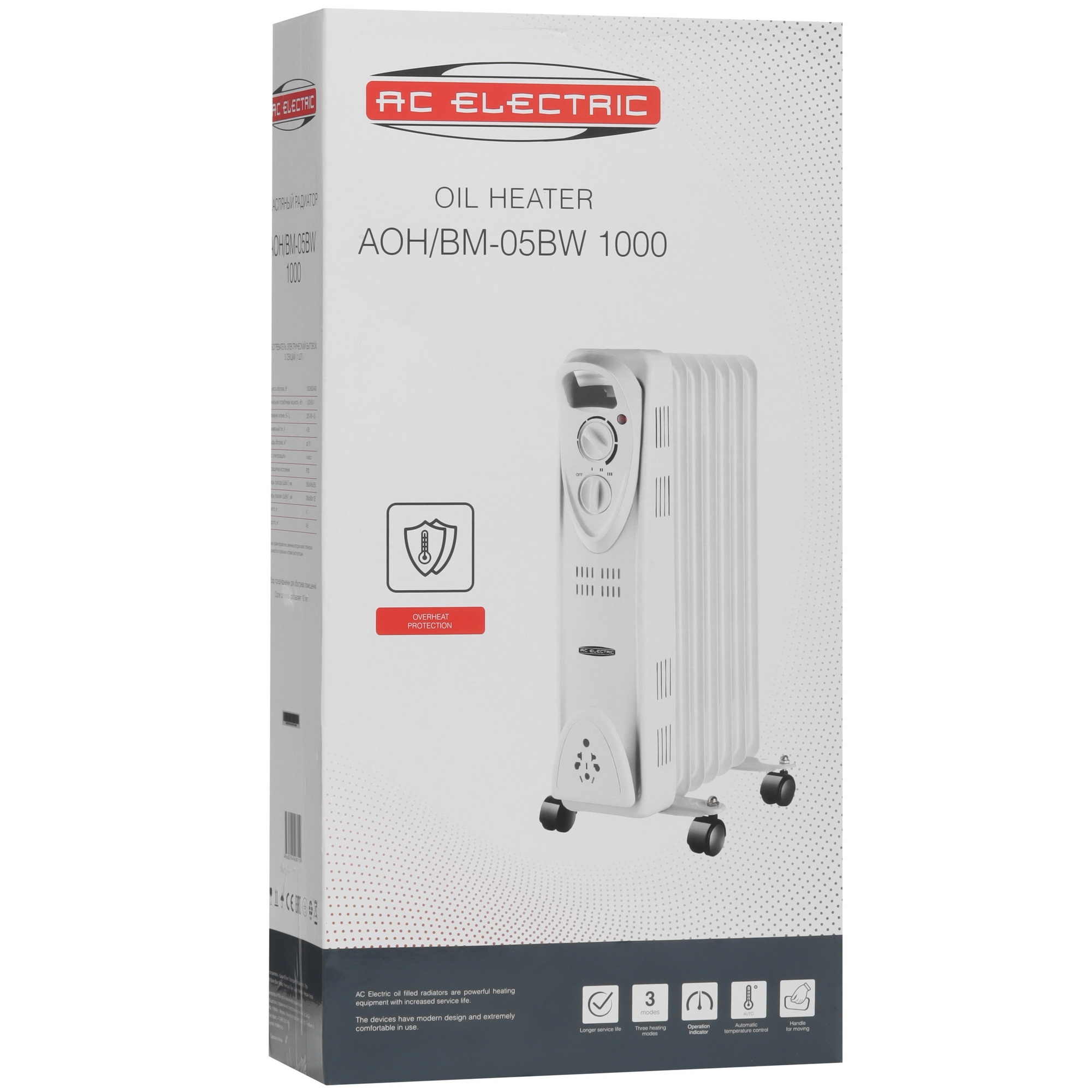 9199756 Масляный обогреватель AC ELECTRIC AOH/BM-05BW 1000 белый STDN-0102701 - Вид №8