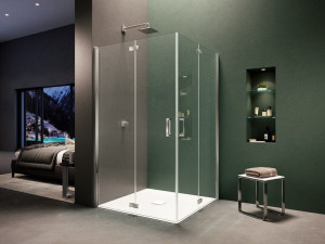 Стеклянная угловая душевая кабина с распашной дверью
