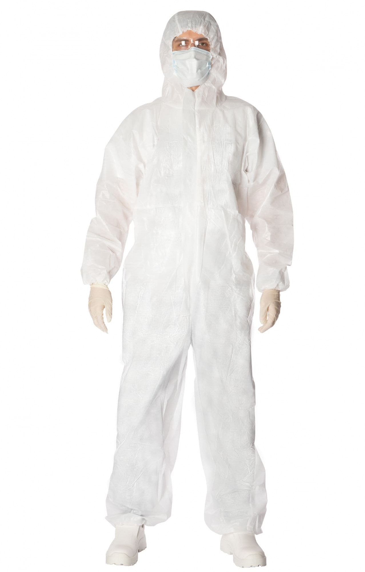 5030159 Комбинезон одноразовый из спанбонда ламинированного белый  Одноразовая одежда размер M(42-46/158-164) Спецодежда 