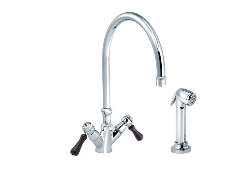 Смеситель для кухни с 2 отверстиями на столешнице со съемным ручным душем rvb 1935 WOOD ARCH-00079034